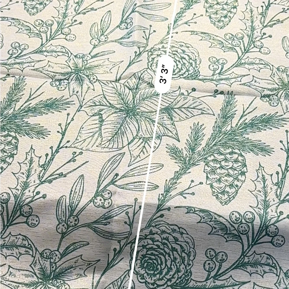 Floral Green Metallic Pinecone Poinsettia Dining Cloth Linen